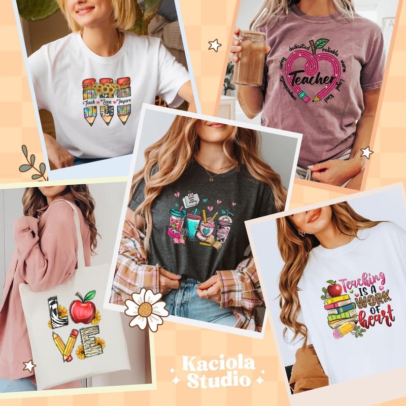Kaciola 9 Sheets Teacher Iron on Transfers  Teacher's Day DTF Transfers Ready to Press Washable Stickers Iron on Decals for T Shirts Hoodie DIY Crafts - Image 5
